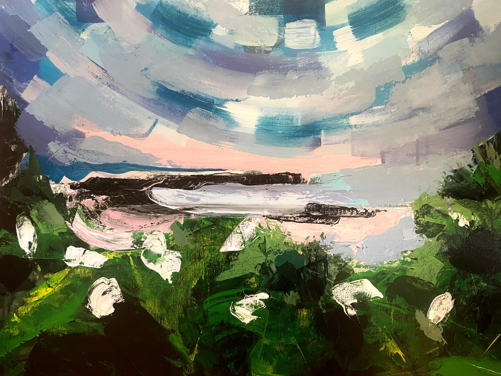 Grimes Cove with white roses 2021 26x22&quot;